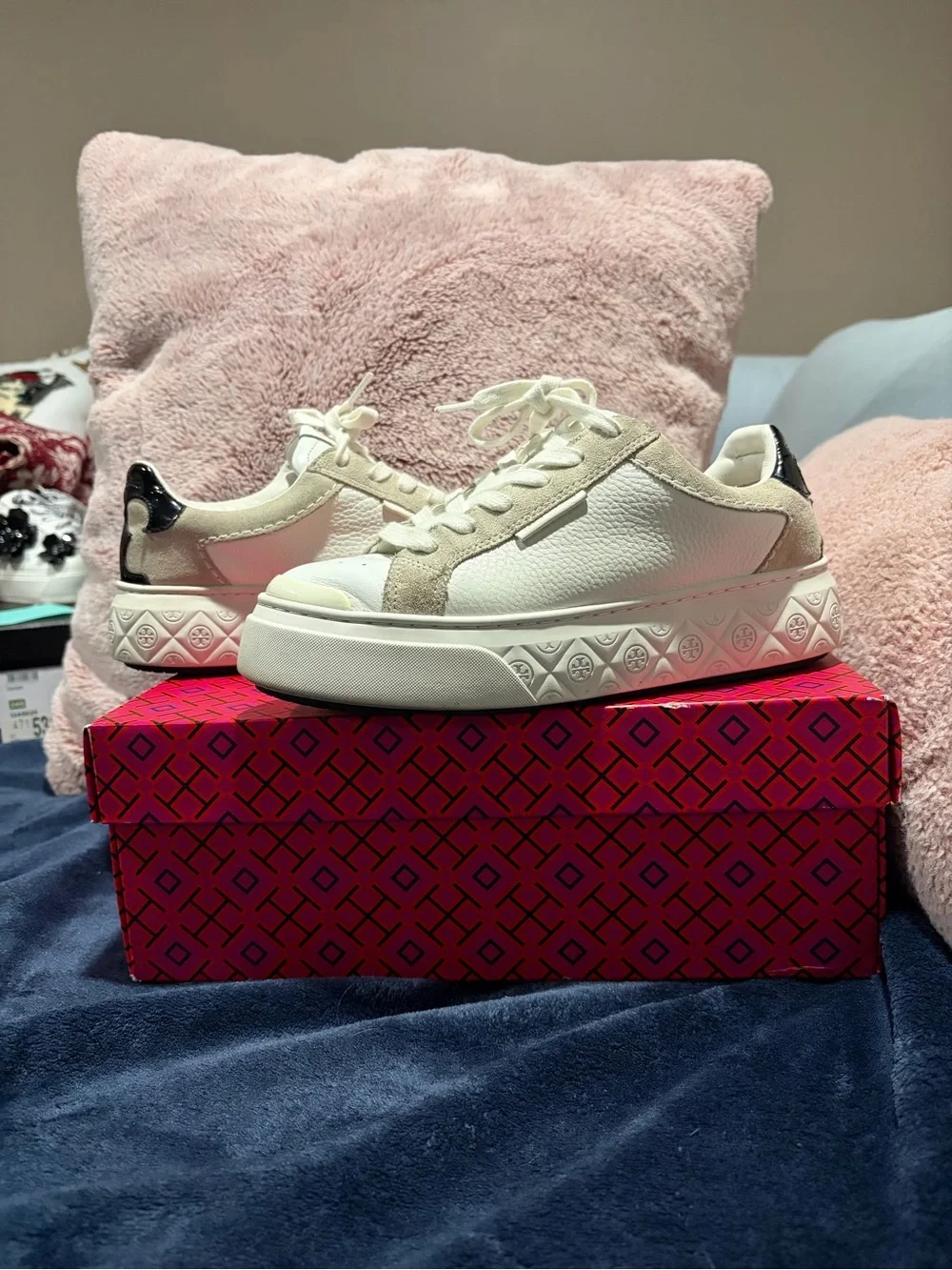 Tory Burch White Platform Sneakers with Black Heel Detail